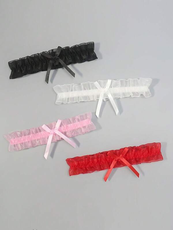 Sexy Mesh Lace Garter Belt Thigh Rings, Women Elastic Thigh Bands Bow Decor For Stage Performance