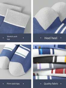 5 Pairs Men's Moisture-Wicking Breathable Striped Crew Socks, Sports Style, Suitable For Spring, Autumn And Winter - Multicolor - View 5