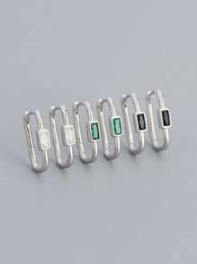 FOREVER QUEEN 1PC 925 Sterling Silver Baguette Paperclip Emerald Cut Square Huggie Hoop Earrings For Women Oval Lightweight Dainty Cubic Zirconia Jewelry Gifts