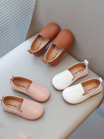 1 par de zapatos de baile con suela plana de unicolor para niños, cómodos, holgados, casuales y elegantes, para niños y niñas, para uso diario, de fácil puesta