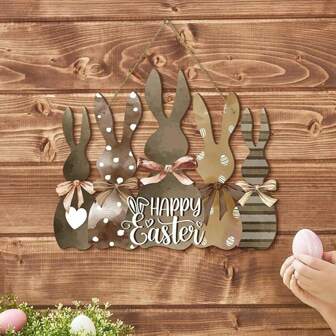 Vrolijk Pasen Welkomstbord voor de deur Paasbord voor aan de muur voor de voordeur Houten veranda decoratie Muurfronten