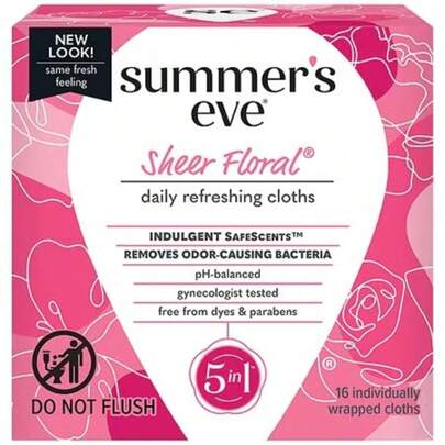 32 Count Sheer Floral Cleansing Cloths For Gentle & PH-Balanced Intimate Care, Summer's Eve