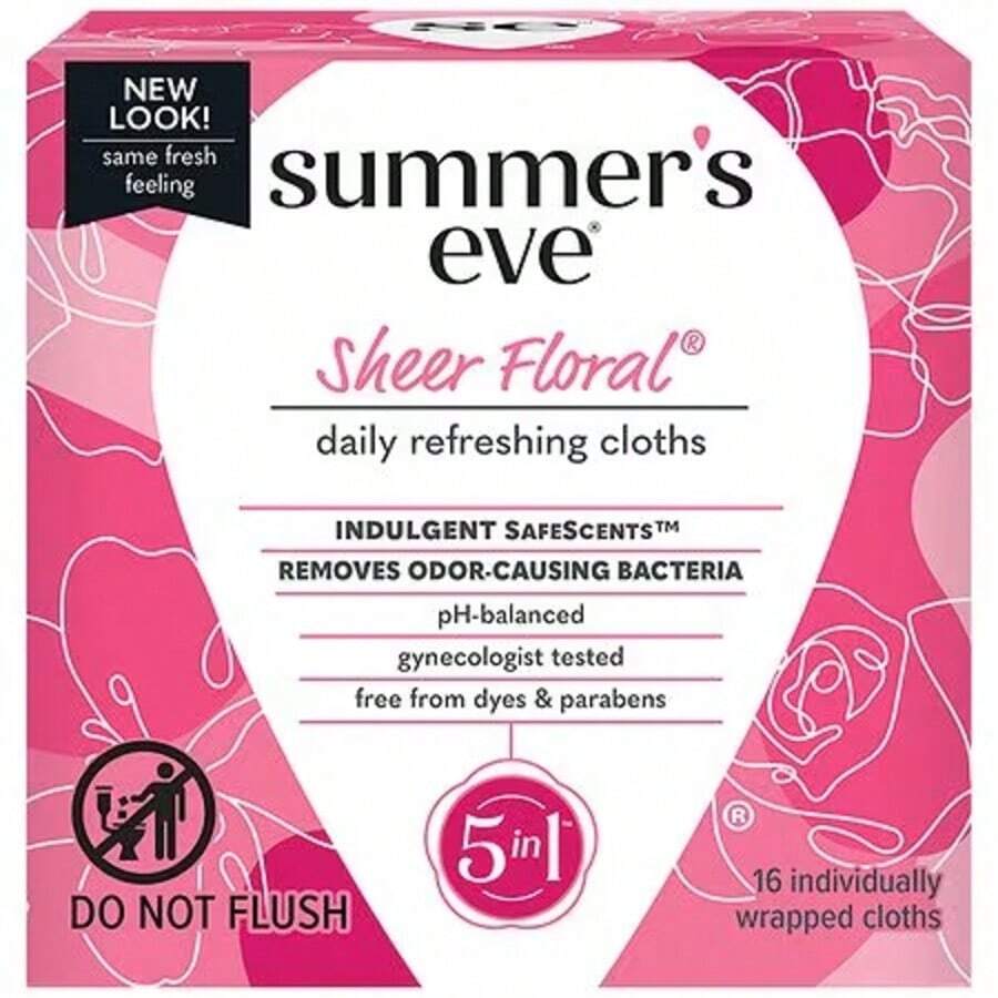 32 Count Sheer Floral Cleansing Cloths For Gentle & PH-Balanced Intimate Care, Summer's Eve - Pink - View 1