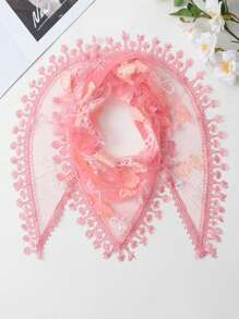 1pc Women Elegant Lace Flower Handmade Edged Triangular Scarf, Versatile Decoration For Hair, Shawl, Spring/Summer/Autumn - Flowers - View 4