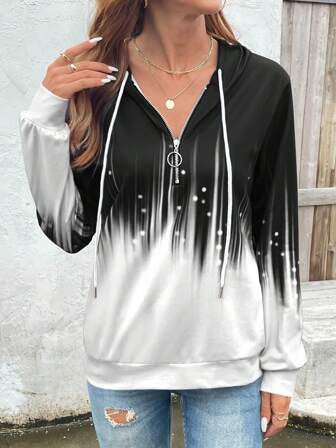 [Tops] Sudadera con cremallera y cordón de mujer elegante y de moda en estilo degradado, adecuada para primavera, otoño e invierno