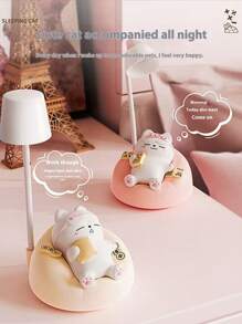 1 pièce Nouvelle lampe d'apprentissage Veilleuse de nuit chat mignon endormi USB rechargeable Lampe de nuit pour chambre à coucher Salon Bureau Petit éclairage Lampe de chevet Forme de chat endormi Cadeaux créatifs et originaux pour amis et famille Beaux cadeaux convenant pour Thanksgiving, Pâques et d'autres cadeaux de vacances