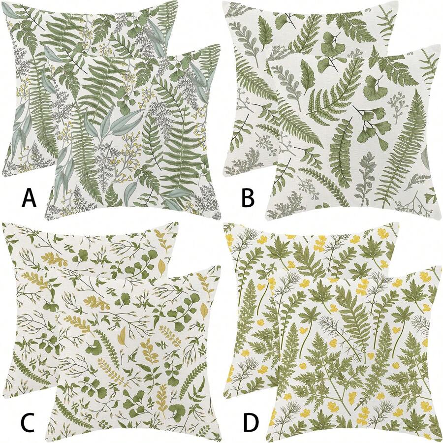 2pcs Spring Pillow Covers Sage Green Wild Flower Decor Throw Pillows Teal Yellow Floral Leaves Plant Seasonal Outdoor Farmhouse Linen Decorative Pillowcases For Couch Bed Sofa