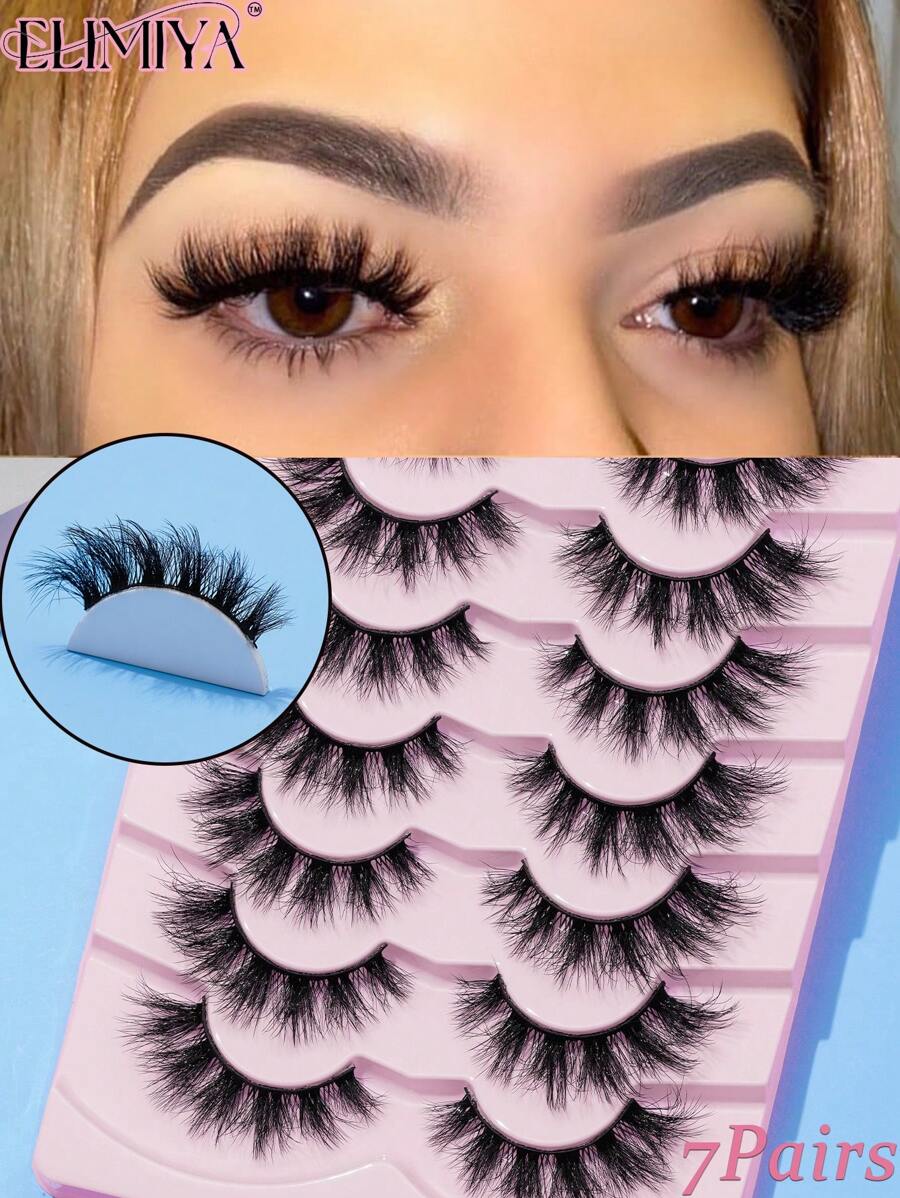 7 对拉长眼部、5D 浓密、卷曲蓬松的假睫毛