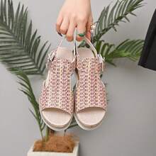 Dames Platform Sandalen Zomer Nieuwe Europese & Amerikaanse Touw Bodem Dikke Bodem Peep-Toe Sandalen Nieuwe Stro Geweven Dikke Bodem Pantoffels Dames Oversized Outdoor Open Toe Platform Wedge Sandalen
