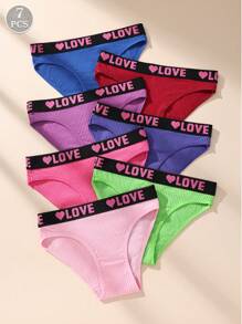 7 Pcs Solid Color Sporty Ribbed Knit Wide Letter Waistband Breathable Bikini Panties Underwear Set For Gym Daily Wear All Seasons - Multicolor - View 4