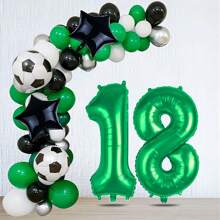 5pcs/Set 32-Inch Green Number 0-9 & Star Shaped Foil Balloons Set, Suitable For Birthday Party, Summer Event, Soccer Theme Decoration