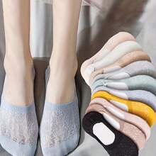5/9 Pairs Of Solid Low Cut Socks, Comfortable Breathable Mesh Invisible Socks, Women's Stockings And Tights - Multicolor - View 16
