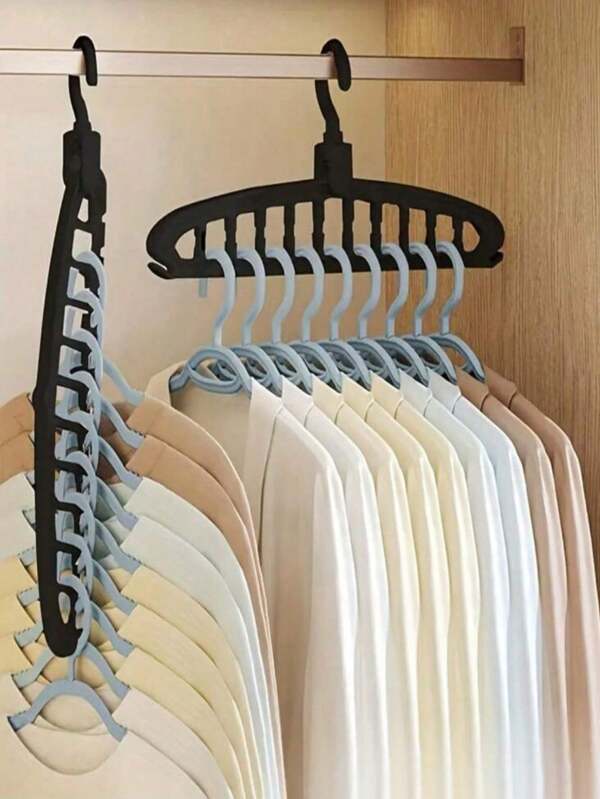 1pc Multi-Hole Plastic Hangers, Foldable Heavy Duty Clothes Hanger, Household Space Saving Organizer For Bedroom, Closet, Wardrobe, Home, Dorm, Back To School Essential Household Clothes Hanging Magic Folding Clothes Hanger