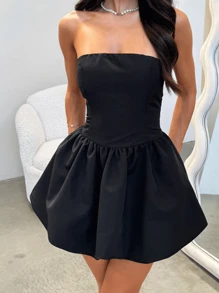 Wowdark 女式秋季优雅性感露背交叉荷叶边下摆连衣裙 - 黑色 - 查看 8