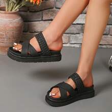 Women's Wedge, Woven, Plus Size, New 2025 Export, European And American Style, Thick Sole Slippers, Suitable For Any Occasion