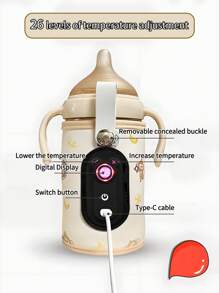 1件婴儿PU暖奶器26档调节儿童户外便携式奶瓶水杯保温套适用于大多数尺寸奶瓶（使用提醒：用于保温，不是快速加热。0'℃到65℃约需2小时，30℃到65℃约需60分钟。里面没有电池。赠送USB线。需外接5V/2A或9V/2A电源。必须使用原装USB线）