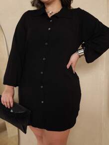 Chemise Dress Viscolinho Plus Size, Elegant, Lightweight, All Curve - Black - View 4