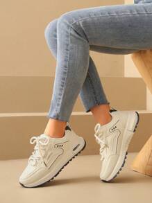 女式圆头系带厚底学生风格增高休闲舒适厚底运动鞋