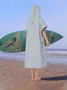 1pc Solid Color Quick-Dry Wearable Towel, Simple Adult Couple Hooded Beach Bath Towel, Sand-Free, Lightweight, Changing Robe, Portable, Small Size, Ideal For Beach, Surfing, Swimming, Diving, Traveling Summer Wedding Home Bathroom Decor Beach Wear Back To School