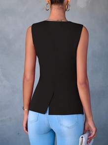 Women's Summer Suit Vest Top Formal Business Casual Sleeveless Button Slimming All Fashion Suit Jacket Vest - màu đen - Xem 2