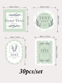 Adesivos Personalizados Verdes de Botânica - Etiquetas Adesivas Personalizadas para Casamentos, Festas e Presentes - Conjunto com 30 Peças, 2 Polegadas e Formatos Mistos, Design Elegante e À Prova d'Água para Scrapbooking e Envelopes, Material Escolar, Volta às Aulas