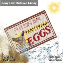 Aanpasbaar metalen bord van 8x12 inch - "The Name's Farm Fresh Eggs", gepersonaliseerde tekst, vintage stijl voor boerderij- of tuindecoratie, aan de muur te bevestigen, accessoire voor kippenhok