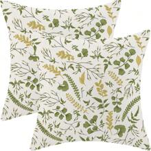 2pcs Spring Pillow Covers Sage Green Wild Flower Decor Throw Pillows Teal Yellow Floral Leaves Plant Seasonal Outdoor Farmhouse Linen Decorative Pillowcases For Couch Bed Sofa