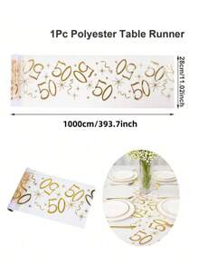1pc,18/30/40/50/60/70 Years Old Polyester Table Runner,275*28cm,Hot Stamping Mesh Design Table Runner,18th Birthday Party Table Decor,40th 50th 60th Anniversary Retirement Party Supplies,Birthday Party Table Cover