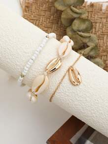 Set de 3 Tobilleras estilo bohemio con tejido de conchas, abalorios y cuentas, joyería para los pies de verano y playa para mujeres