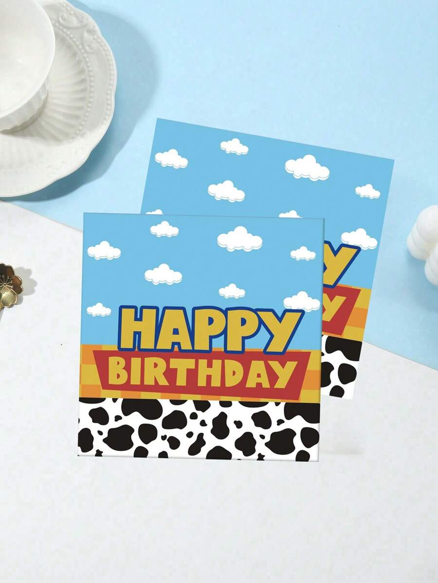 48 件 33*33CM/12.99*12.99 英寸一次性派对餐巾，蓝天白云奶牛印花图案，适合各种主题派对和日常使用