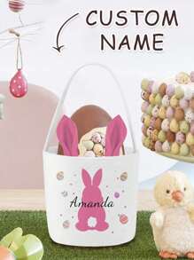 1 stuk aangepaste tas met konijnenoren, gepersonaliseerde paasmand, paasemmer met naam, monogram paastas, aangepaste naammand, konijnentas, cadeaus voor kinderen, ideeën voor paasmanden, praktisch, kleurrijk, grappig, kawaii, cartoon, aangepast, gepersonaliseerd, uniek, aangepast, vriendin, vriend, familie, vrienden