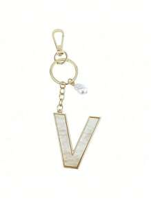 Creative 26 English Alphabet Faux Pearl Shell Alloy Keychain Ersonalized Popular Key Accessory Backpack Charm Car Hanging Pendant Women Girls Gift Wallet And Keychain Charms Keychain Letter Keychain Accessories Key Chains - Gold - View 25