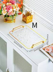 1 Piece, Luxury Acrylic Rectangular Tray With Handle, PET Material, Water Ripple Design, Perfect For Holidays And All Seasons, Perfect For Cakes, Snacks, Drinks, Etc