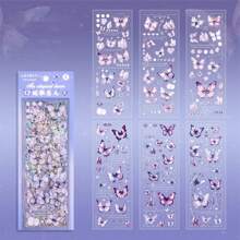 1 Card 6 Butterfly Stickers Crystal Flash Butterfly Laser Waterproof Pet Notebook Bag Diy Gooka Notebook Material Paper Suitable For Hand-Collage Notebook Decoration Family Small Items Decoration For Children Students Classmates Friends Gifts,School Supplies,Back To School