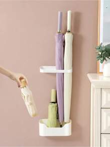 Estante de almacenamiento para paraguas, puerta de casa, montado en la pared sin perforaciones, puerta de entrada, paraguas largos y cortos, estante de almacenamiento con drenaje - Una sola capa - 1 pieza - Ver 5