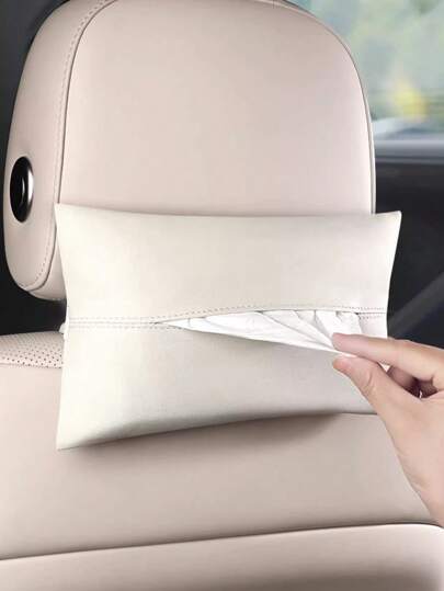 1 pieza / 2 piezas Caja de pañuelos de PU azul marino/negro/blanco/gris, diseño minimalista moderno con banda elástica, organizador de papel de pañuelos para el asiento trasero y parasol del coche, adecuado para varios modelos de automóviles