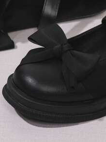 日式 PU 皮革玛丽珍女鞋，蝴蝶结装饰，厚底，复古学院风，2025 年春季新品 - 黑色 - 查看 7
