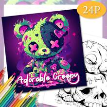 1 pieza, 7,9*7,9 pulgadas, Libro para colorear para adultos con tema lindo y espeluznante, regalo perfecto para familia y amigos en cumpleaños, Navidad, Halloween y otras fiestas, excelente para aliviar el estrés, 24 páginas, impresión de una sola cara (diseño original), de vuelta a la escuela, útiles escolares