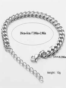 1 件时尚朋克不锈钢 A-Z 英文字母吊坠简约男士手链，适合日常休闲佩戴，男士节日派对礼物 - 銀色 - 查看 8