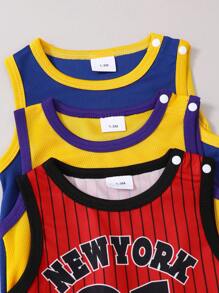 3 Pieces Set Casual Street Sports Style Mesh Cuff Ribbed Crew Neck Sleeveless Vest Romper Sports Outfit - Multicolor - View 5