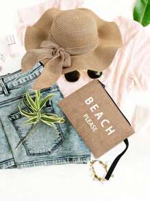 Túi xách màu vàng lanh nâu chủ đề chữ bãi biển, kèm theo một túi nhỏ có dây cầm tay và mũ nơ, Túi quà cưới cá nhân hóa cho phù dâu, Túi đựng đồ khi đi du lịch, Túi đựng mỹ phẩm, Ví đựng tiền xu, Túi đựng đồ trực tiếp, Túi đi biển, Mũ chống nắng đi biển, Mũ che nắng du lịch mới, Mũ chống nắng tự làm thủ công, Là quà tặng cho mẹ, Quà tặng ngày lễ tình nhân, Rất thích hợp khi đi du lịch đến bờ biển. - Màu Khaki - Xem 4