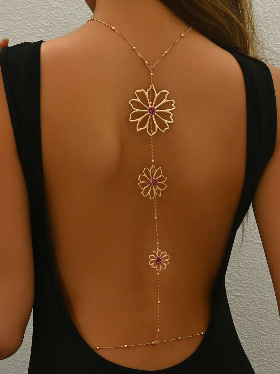 1 件装新款优雅夏季女士身体链项链露背十字花串珠镂空百搭腰链适合日常/派对配饰 - 彩色 - 查看 1