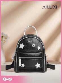 AILUXI Retro Crystal Stars Decor Black Backpack, Original Design Fashionable Shoulder Bag For Office, Commuting, Students, 60019 - Black - View 2