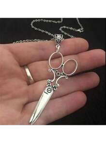 Colar Punk Vintage de Cor Prata Grande com Pingente de Tesoura para Mulheres, Colar com Corrente Gótica, Presente de Joias de Cabeleireiro da Moda