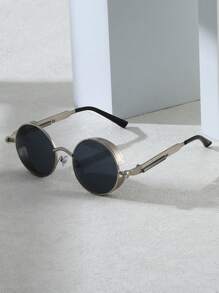 Ochelari de soare vintage în stil Steampunk - ramă metalică, lentile oglindite, potriviți pentru sport și condus, pentru vacanță de vară la plajă, în aer liber, călătorii