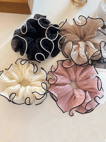 3/4pcs Scrunchie Hair Ties, Fashion Versatile Large Crinkle Hair Scrunchies For Bun, Hair Accessories For Home, Casual, Travel Bathroom Decor Summer