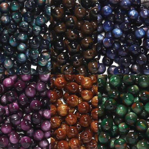 50 pièces de perles espaceurs rondes en résine de couleur sombre imitant l'œil de tigre de 8 mm pour la confection de bijoux, bracelets DIY et accessoires