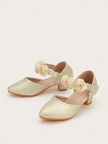 1 Pair Girls' Cute Chunky Heel PU Lace-Up Design Performance/Party Shoes, Suitable For Spring, Summer, Autumn & Winter