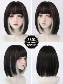 NAMM 12-Inch Short Ombre Golden Halloween Wig, Women Short Straight Hair With Bangs, Heat-Resistant Fiber Full Curl Bob Wig, Suitable For Daily Wear - Cosplay Wig - Sakura Celebrations Charming Party Street Style Photography - Girl Gift Wig Accessory