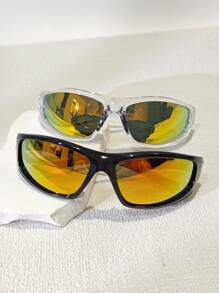 2 件男女通用简约时尚太阳镜，时尚运动骑行护目镜适合摄影、旅行、服装搭配 - 彩色 - 查看 12